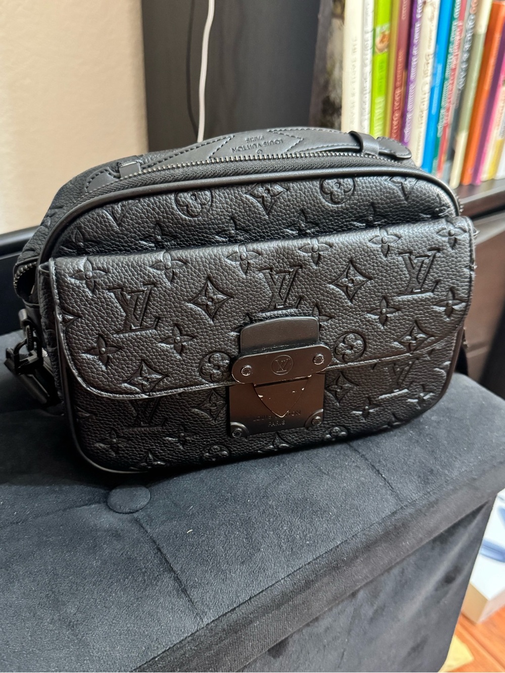 Louis Vuitton Black Monogram Embossed Messenger Bag - Picture 1 of 9